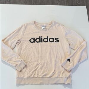 adidas Women's Cream Crewneck Sweatshirt with Black Logo Size L
